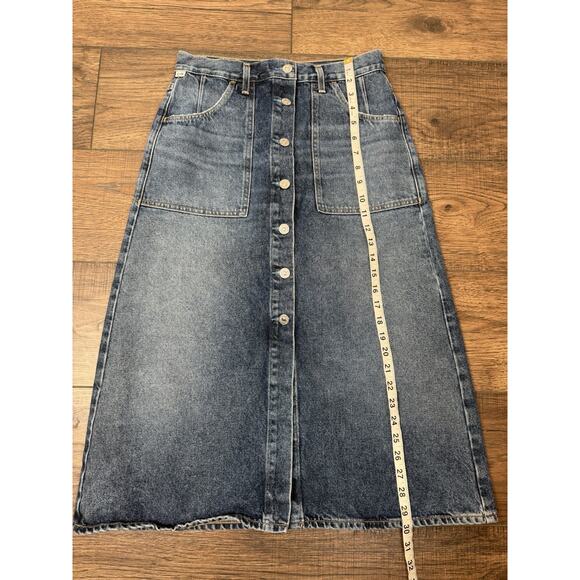 Citizens Of Humanity Midi Skirt Blue Denim Jean Buttons Womens sz 27 Slit Hem - Picture 10 of 10